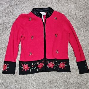 Embroidered Pink Sweater with Black Accents